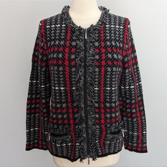 Women's Gerry Weber Size 42 US XL Red Grey Fringe Blazer Jacket European - Picture 1 of 9